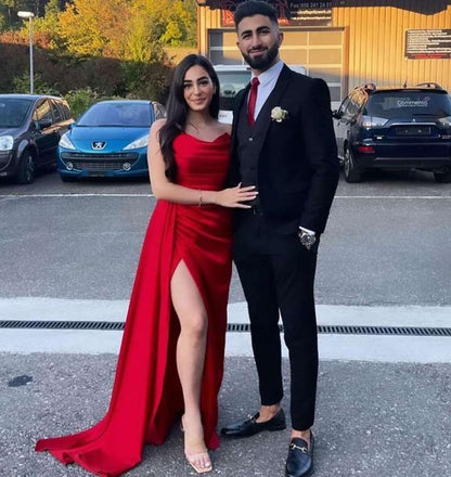 Green Prom Dresses, Satin Party Dress, Bodycon Sexy Prom Dress With Split