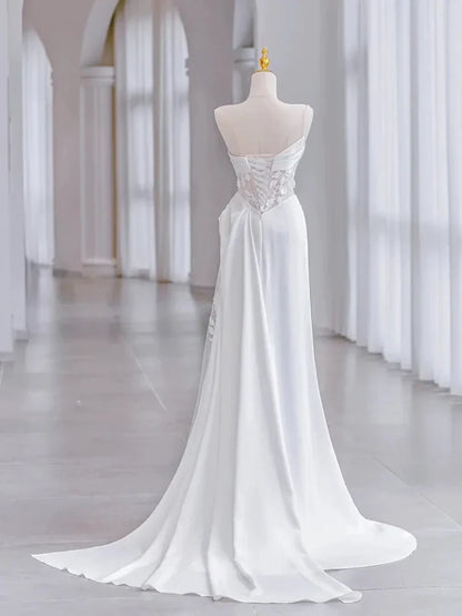 A Line White Birthday Party Dress Lace Wedding Dress