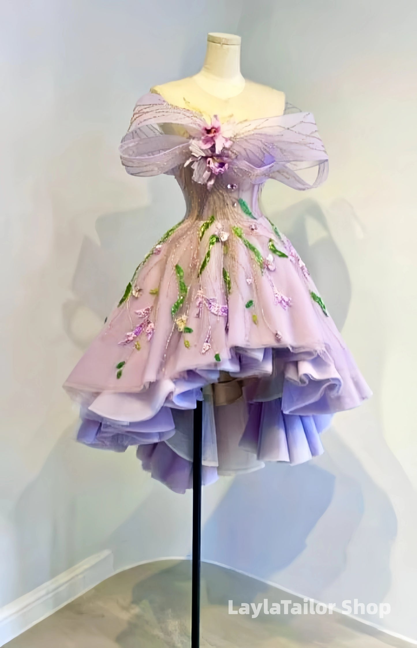 Off The Shoulder Lilac Appliques Homecoming Dresses Hi-Lo Party Dress