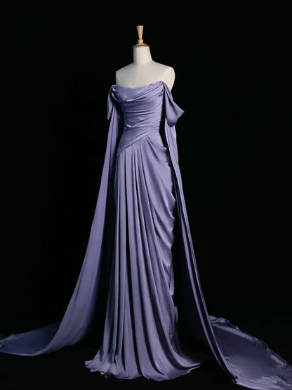 Elegant Purple Satin Prom Dress, Draped Bodice Formal Party Dress