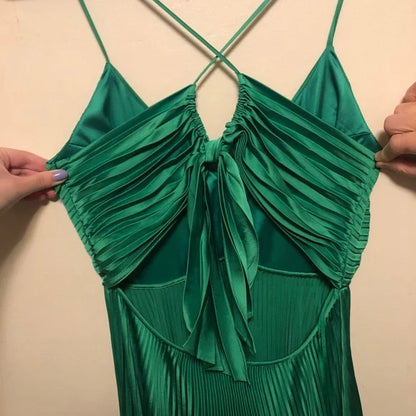 Green Long Pleated Prom Evening Dress