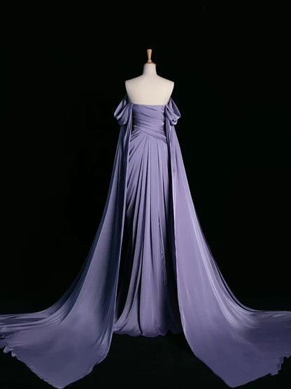 Elegant Purple Satin Prom Dress, Draped Bodice Formal Party Dress