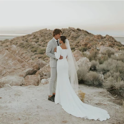 Elegant long square neck wedding dress for women