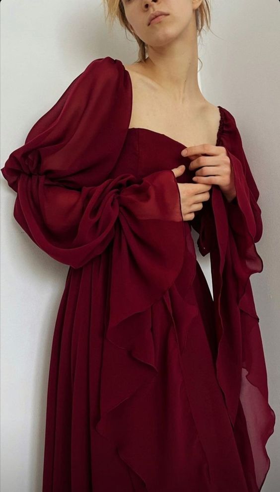 Beautiful Vintage Romantic A-line Burgundy Prom Dress Evening Dress