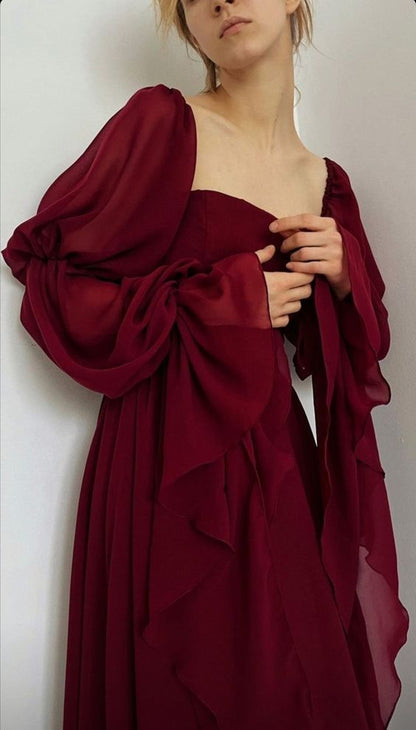 Beautiful Vintage Romantic A-line Burgundy Prom Dress Evening Dress