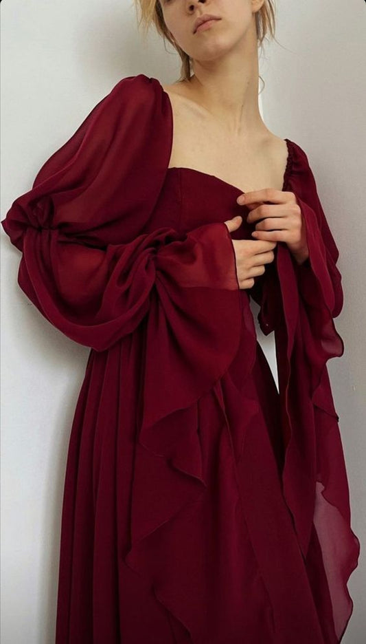 Beautiful Vintage Romantic A-line Burgundy Prom Dress Evening Dress
