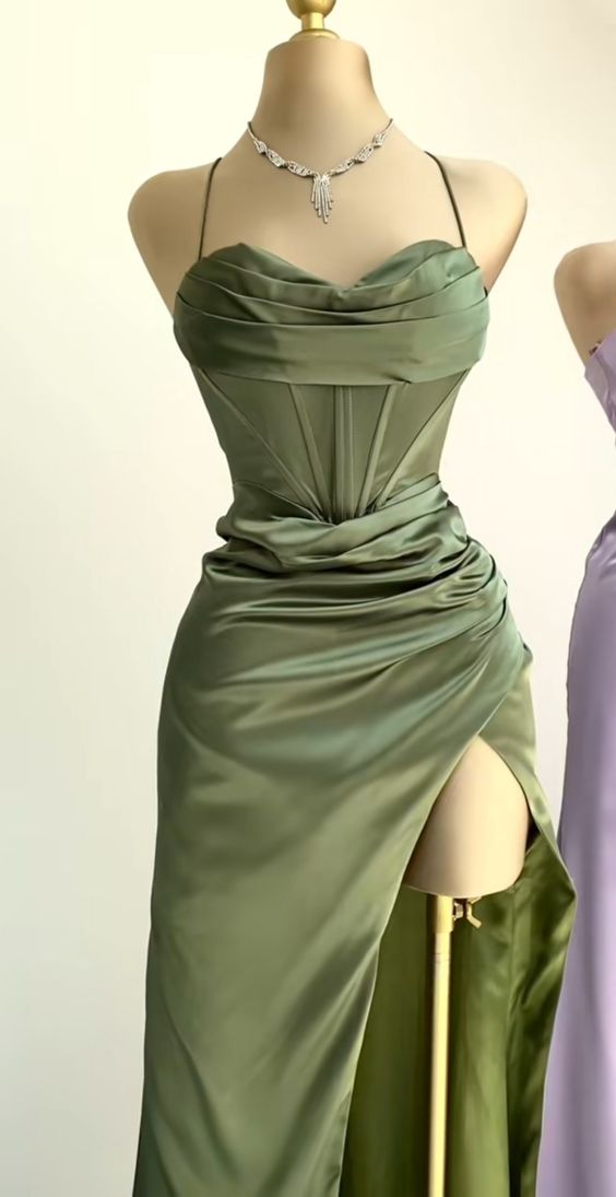 Green Spaghetti Straps Popular Mermaid Evening Formal Long Prom Dresses