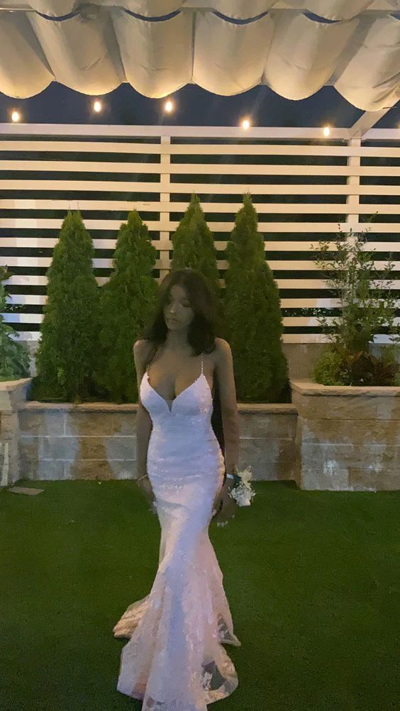 Sexy Mermaid Spaghetti Straps Sleeveless Lace Pink Prom Dress Birthday Outfit