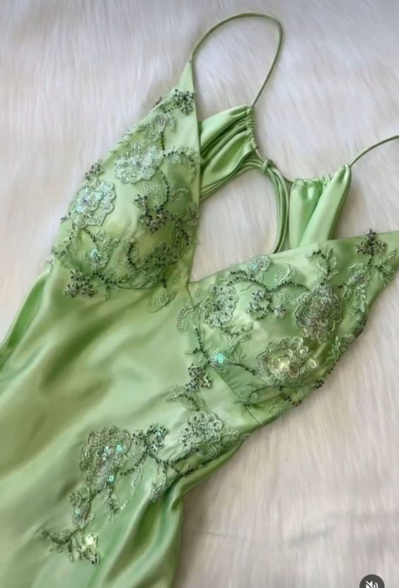 Green V neck Long Prom Dress