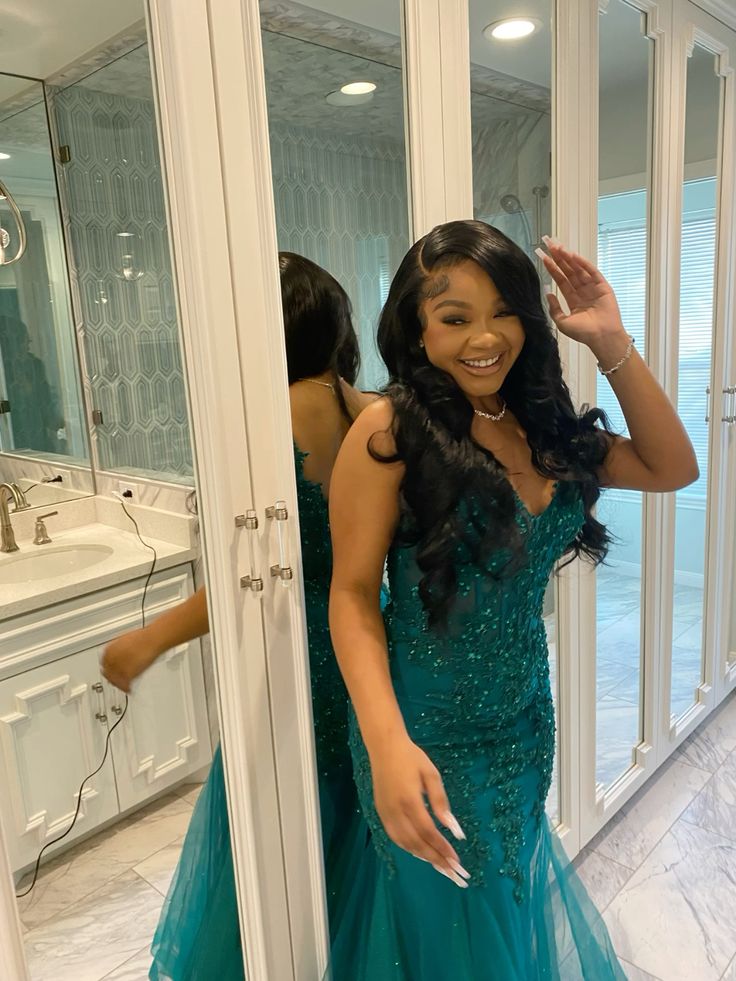 Dark Green Mermaid Tulle Lace Prom Dress Winter Formal Gown