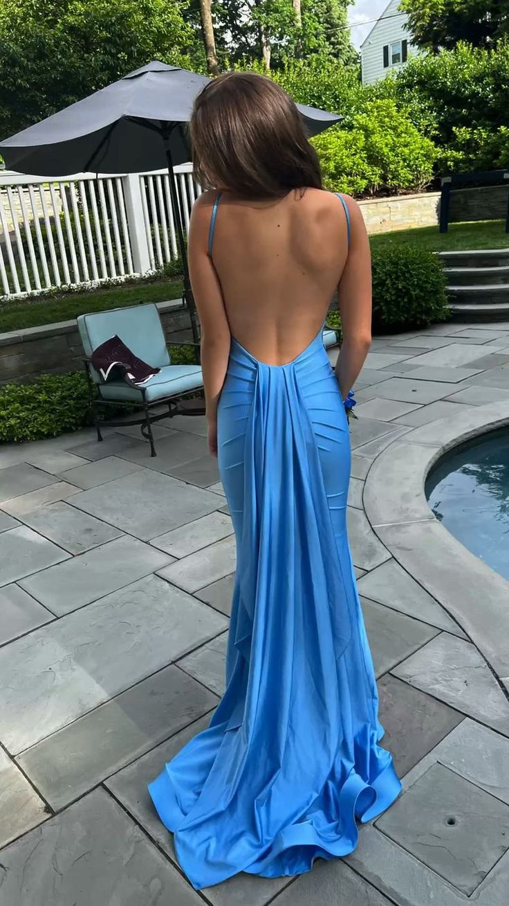 Sexy Blue Mermaid Prom Dresses,Open Back Long Evening Party Dress