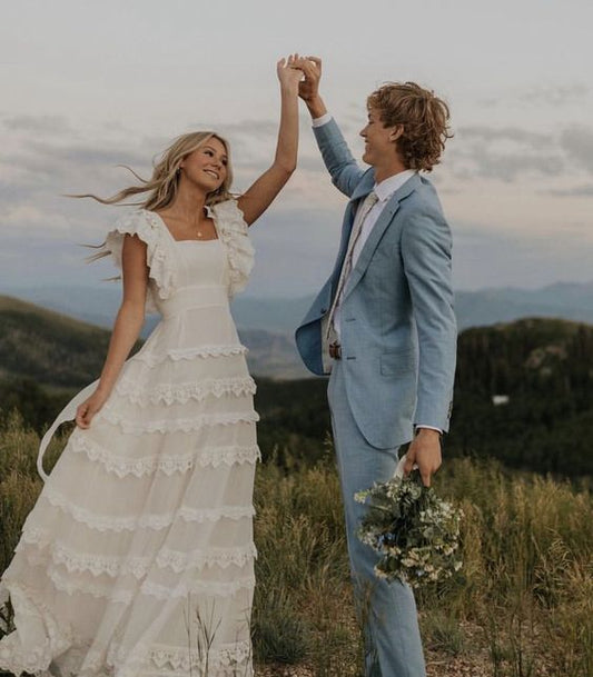 A Line Wedding Dress Long Square Neck Bridal Dresses