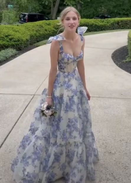 Beautiful Floral Print Chiffon Long Prom Dresses Evening Dress
