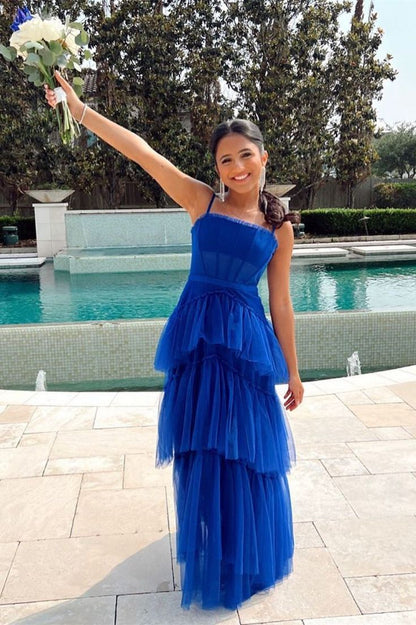 Princess Royal Blue Tiered Tulle Prom Dress  Formal Dress