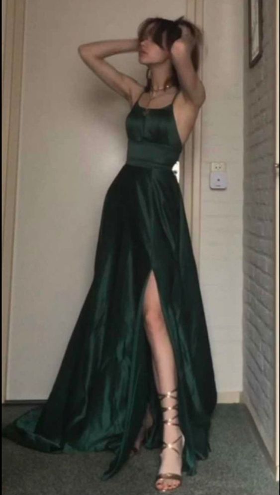 A line Dark Green Long Prom Dress,  Evening Dress