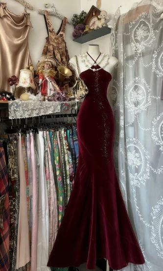 Vintage Blue Mermaid Long Prom Dresses Beaded Satin Evening Dresses Birthday Dresses,LTP4476