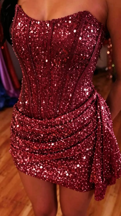 Cute Pink Sleeveless Sequined Slim Fit Hip 17th Birthday Homecoming Dress LTP82587