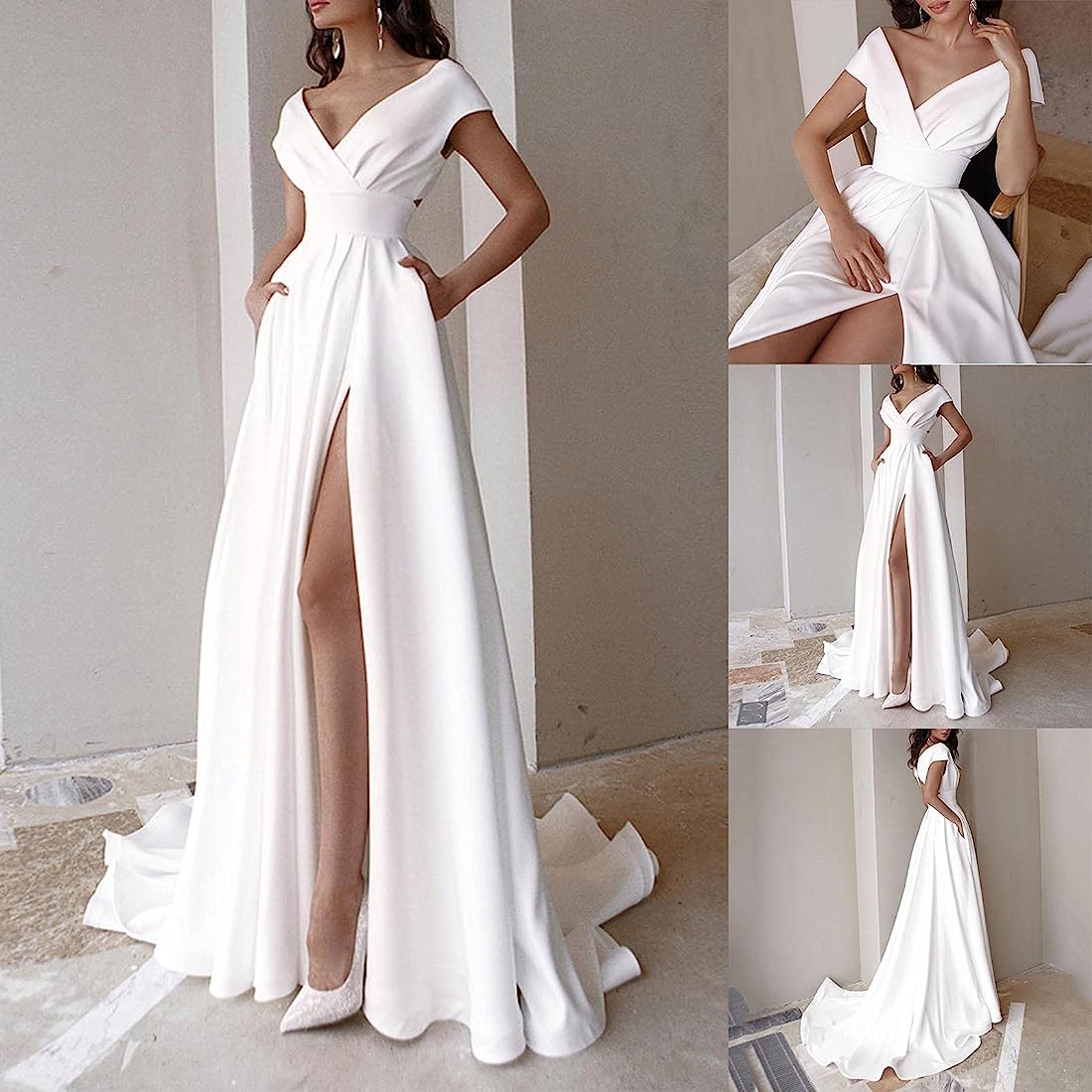 Gorgeous White A-Line Long Wedding Dresses, Classic Style Amazon Hot Sale Wedding Bridal Gown