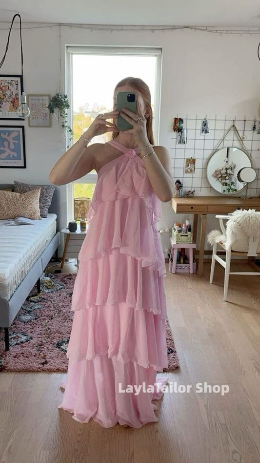 Sweet Pink Halter Party Dresses Homecoming Bridesmaid Dress,LTP3637
