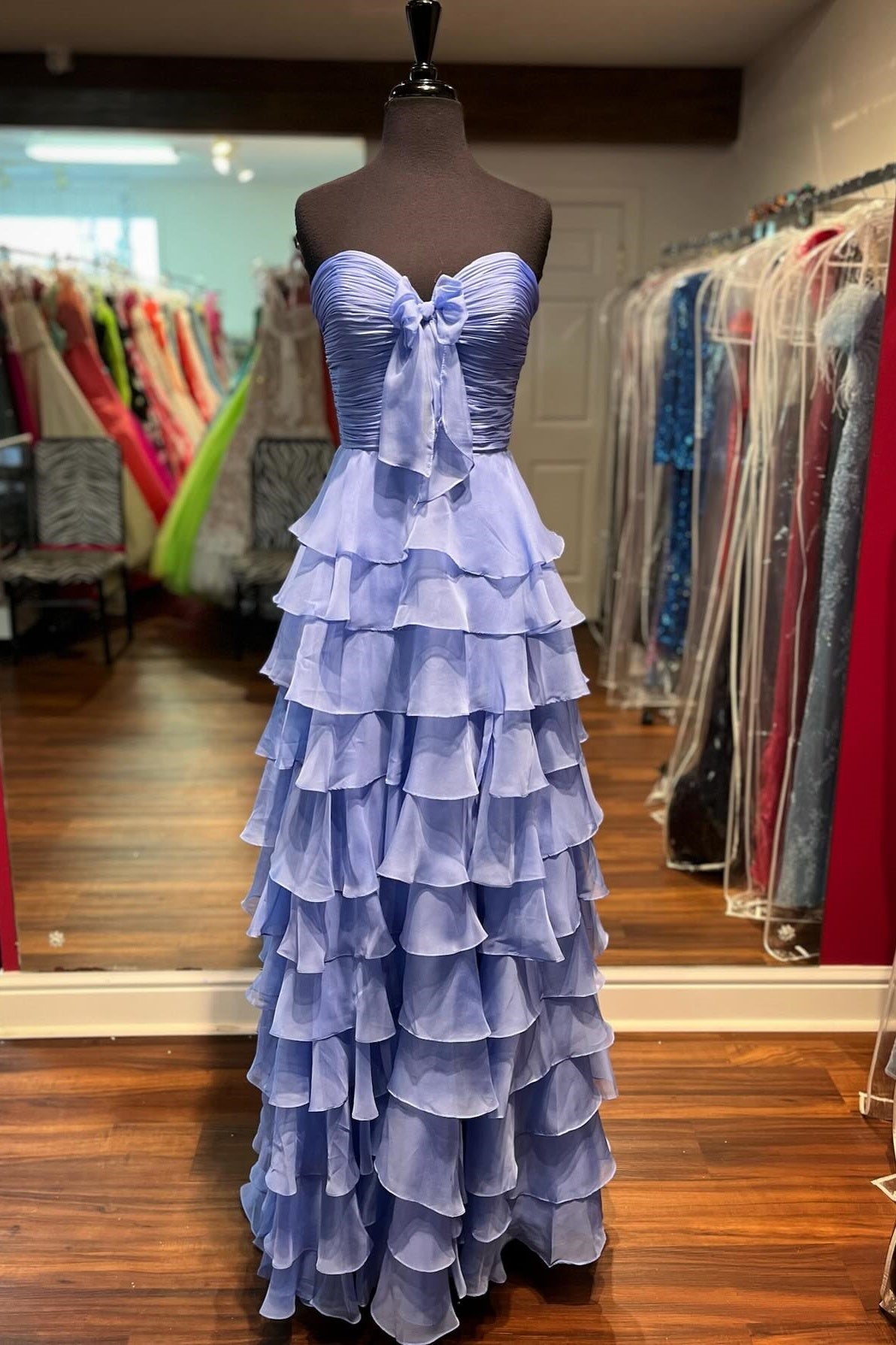 Cute Yellow Sweetheart Zipper Back A-Line Tiered Chiffon Prom Dress with Let Slit