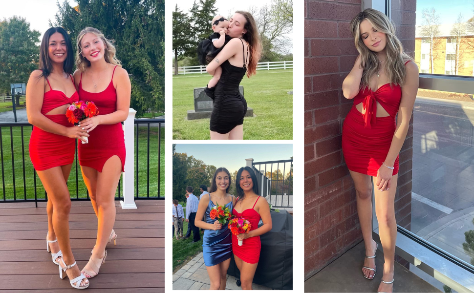Women's Sexy Bodycon Cut Out Ruched Backless Spaghetti Strap Mini Club Party Dresses