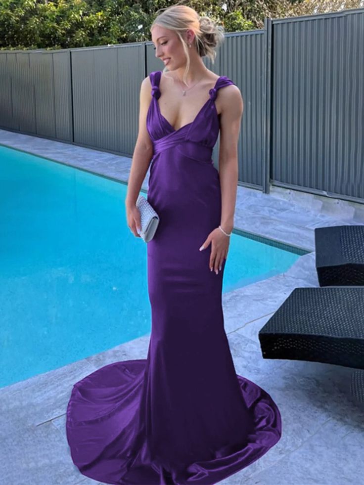 Sexy Purple V-Neck Mermaid Prom Formal Dresses With Open Back,LTP4519