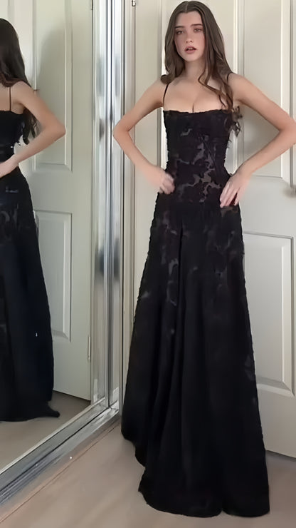Spaghetti Straps Black Lace Slim Senior Prom Dresses For Women,LTP4281