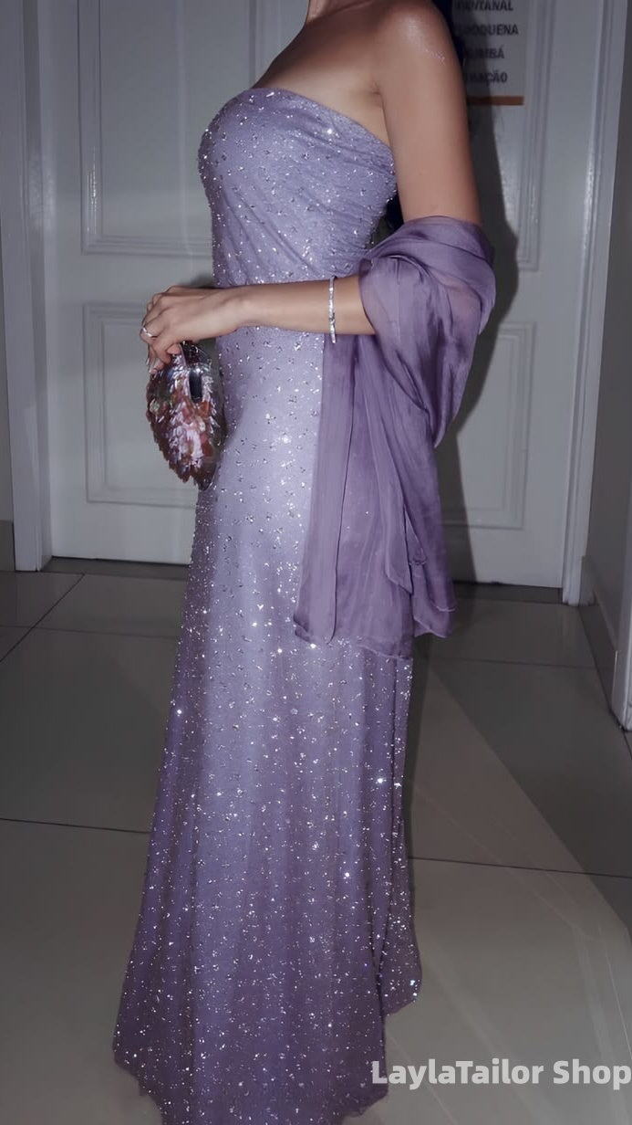 Glitter Strapless Sheath Long Prom Dresses Sparkle Formal Dress,LTP3707