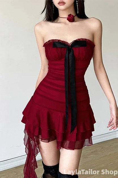 Vintage Burgundy Strapless A-line Short Homecoming Dress