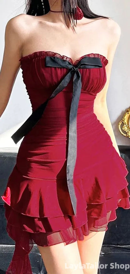 Vintage Burgundy Strapless A-line Short Homecoming Dress