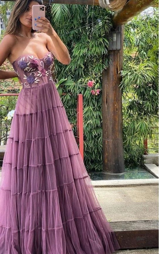 Gorgeous A Line Embroidery Prom Dresses,Lace Long Prom Dresses Formal Beads Evening Dresses