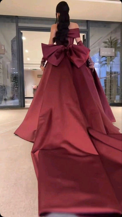 Burgundy One Shoulder Mermaid Bowknot Prom Dresses 2024