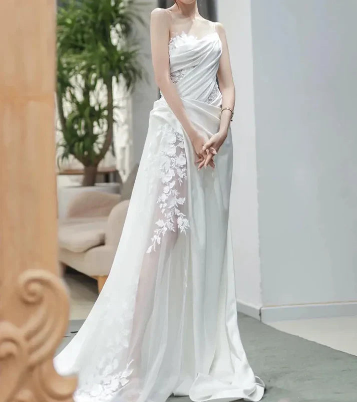 A Line White Birthday Party Dress Lace Wedding Dress
