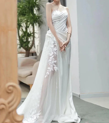 A Line White Birthday Party Dress Lace Wedding Dress
