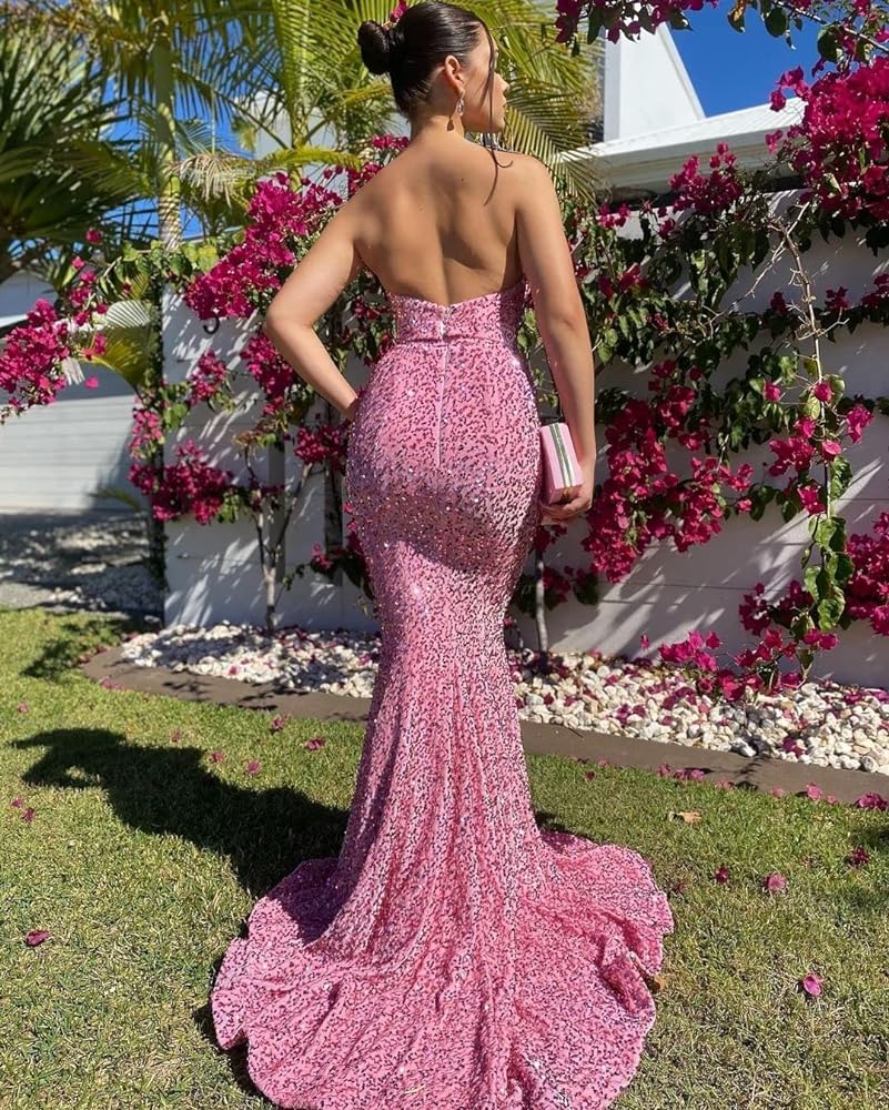 Sweetheart Mermaid Sequins Long Prom Dress