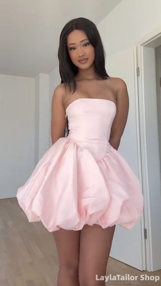 Simple Pink Strapless Homecoming Dress Short Party Dresses