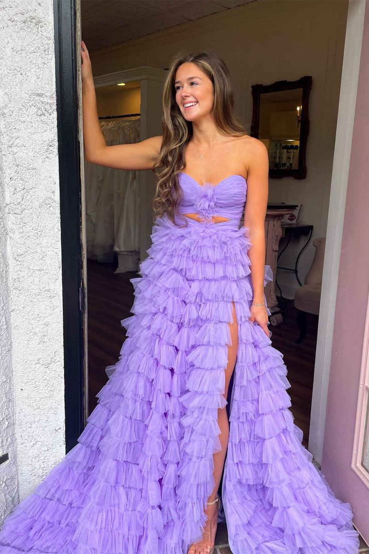 Sweetheart Purple A-Line Tulle Prom Dresses