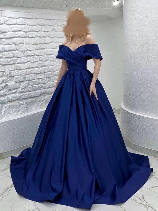 Off The Shoulder Blue A-Line Evening Prom Dress