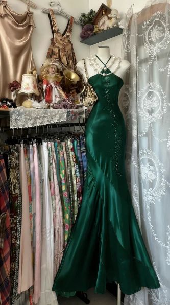 Vintage Blue Mermaid Long Prom Dresses Beaded Satin Evening Dresses Birthday Dresses,LTP4476