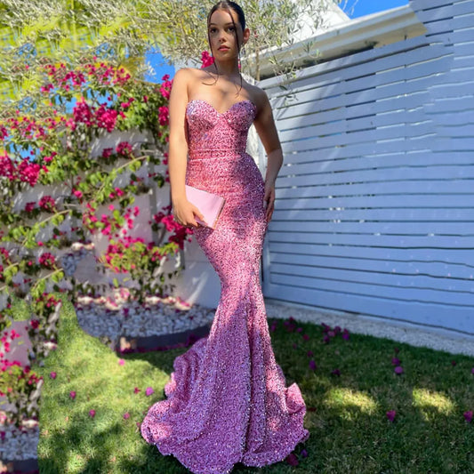 Sweetheart Mermaid Sequins Long Prom Dress