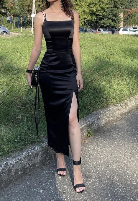 Elegant A Line Spaghetti Straps Black Satin Short Prom Dress,Homecoming Dress,Birthday Dress GG2696 main image 1