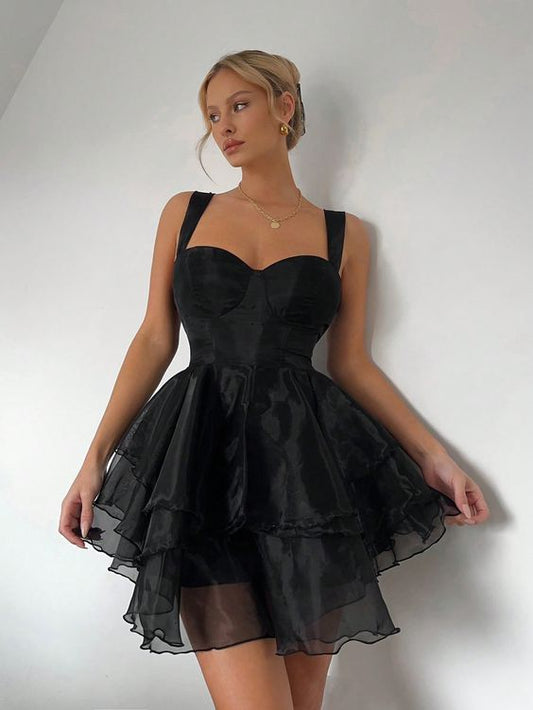 Black Organza Tired Mini Homecoming Dress