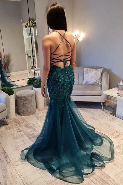 Sexy V-Neck Floral Beaded Mermaid Long Prom Dress