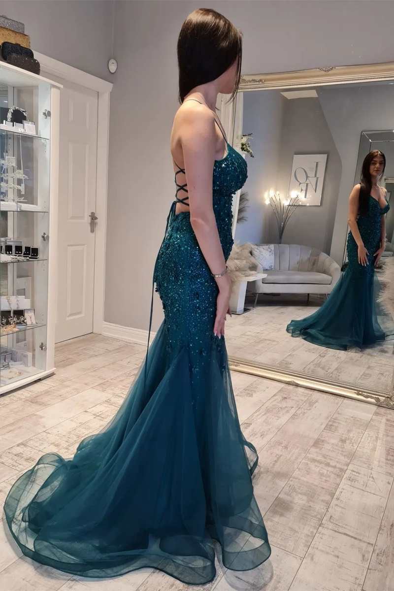 Sexy V-Neck Floral Beaded Mermaid Long Prom Dress