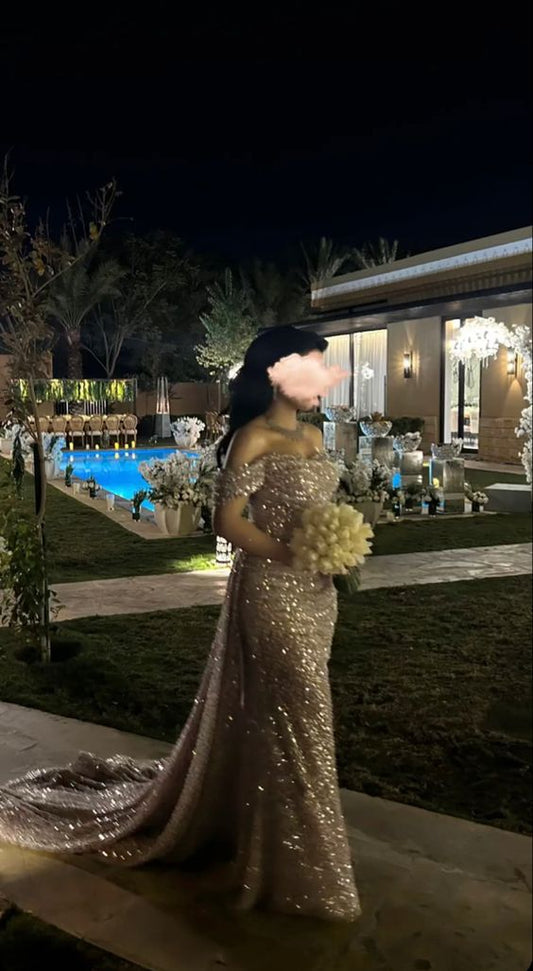 Beautiful Arab Wedding Dress, Off The Shoulder Sequins Prom Dress, Mermaid Dress For Prom