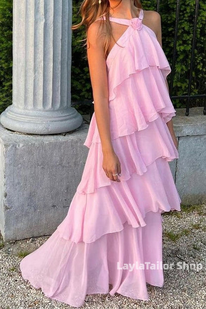 Sweet Pink Halter Party Dresses Homecoming Bridesmaid Dress,LTP3637