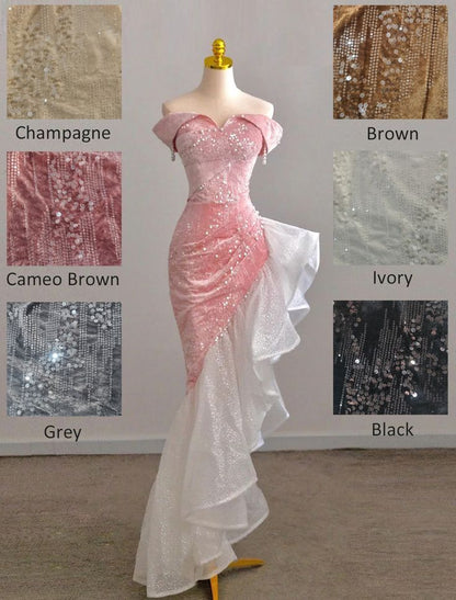 Super Sweet Bodycon Party Dress Off The Shoulder Irregular Pink Glitter Prom Dresses,LTP4348