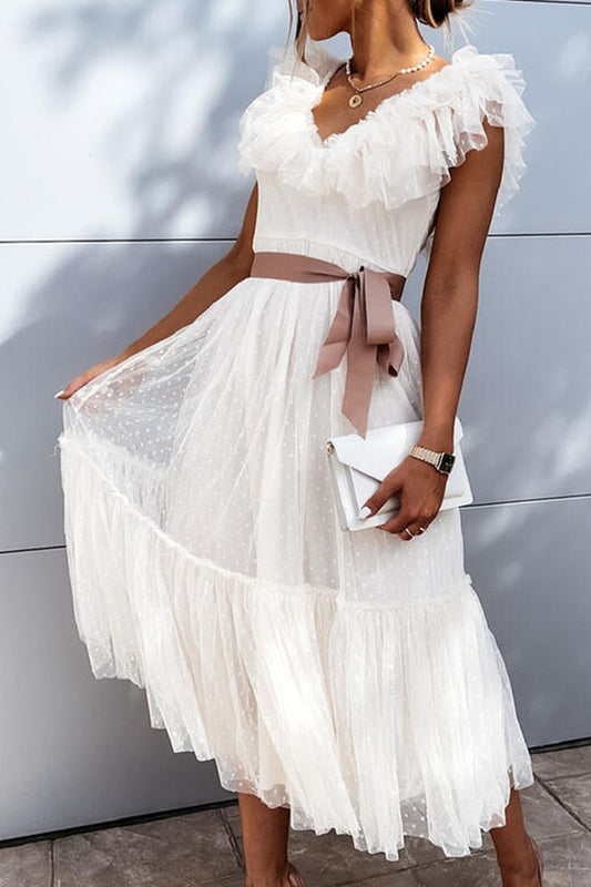 LTP1887,Cute White Dots A-Line Ruffles Homecoming Dresses