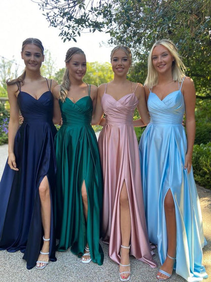 Free Custom Made Spaghetti Straps Prom Dresses Satin Party Dress