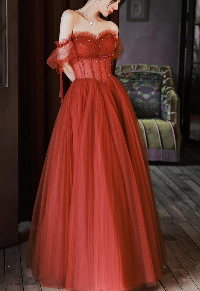 LTP1763,Charming Sweetheart Beaded Off Shoulder long Party Dresses, Tulle Evening Gow